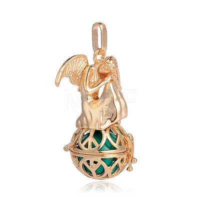 Golden Plated Brass Hollow Round Cage Pendants KK-J249-07G-1