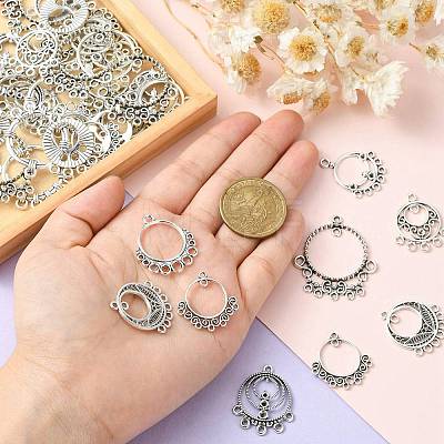 60Pcs 2 Styles Tibetan Style Alloy Connector Rhinestone Settings with 8 Styles Chandelier Component Links TIBEP-CJ0003-14-1