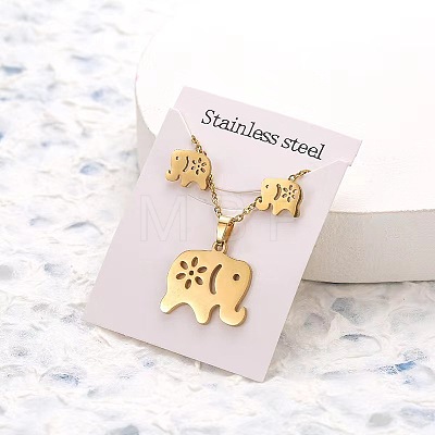 201 Stainless Steel Pendant Necklaces & Stud Earrings Sets FS-WG852B2-14-1
