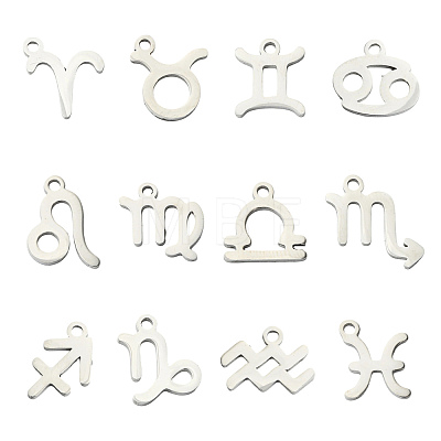 12Pcs 12 Styles 304 Stainless Steel Constellation Pendants STAS-FS0002-34-1