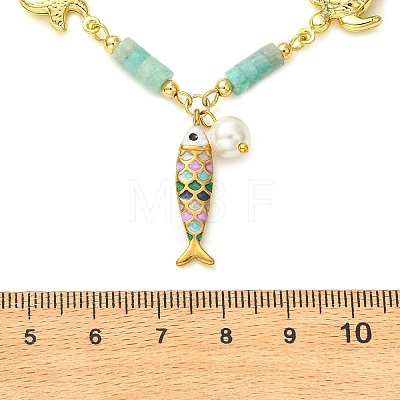 304 Stainless Steel Enamel & Shell Pearl & Natural Amazonite Pendant Necklaces NJEW-JN06621-1