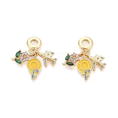 Brass Micro Pave Colorful Cubic Zirconia and Enamel European Dangle Charms KK-T079-78G-1