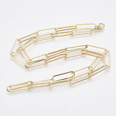 Brass Flat Oval Paperclip Chain Necklace Making MAK-S072-08B-G-1