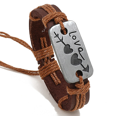 Retro Woven Cow Leather Alloy Links Bracelets for Couple WGA0580-03-1