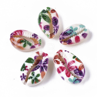 Printed Natural Cowrie Shell Beads SSHEL-R047-01-C04-1