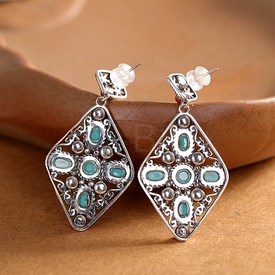 Synthetic Turquoise Dangle Stud Earrings EJEW-C178-06B-1