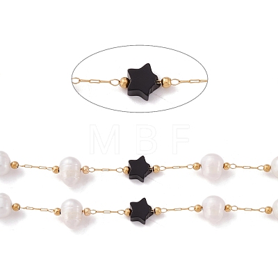 Natural Black Agate Star and Pearl Beaded Chains CHS-I018-01G-05-1