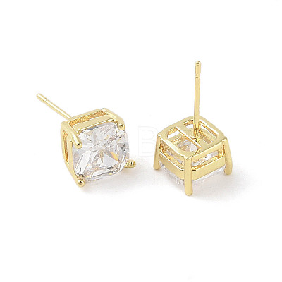 Square Brass Stud Earrings with Clear Glass for Women EJEW-L285-006G-1