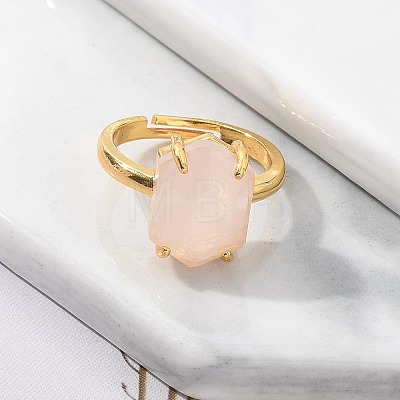 Hexagon Natural Rose Quartz Finger Rings RJEW-B113-02G-04-1