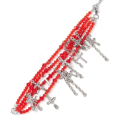 Red Glass Multi-Strand Beaded Bracelets BJEW-JB10709-1