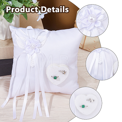 Squre with Bowknot Polyester Wedding Finger Ring Display Pillow DIY-WH0899-722-1