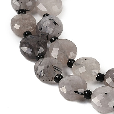 Natural Tourmalinated Quartz Beads Strands G-B094-A25-01-1