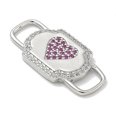 Rack Plating Brass Micro Pave Clear & Orchid Cubic Zirconia Heart Mask Connector Charms KK-L224-065P-1