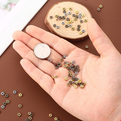 150Pcs 5 Colors Tibetan Style Alloy Daisy Spacer Beads TIBEB-YW0001-04-1