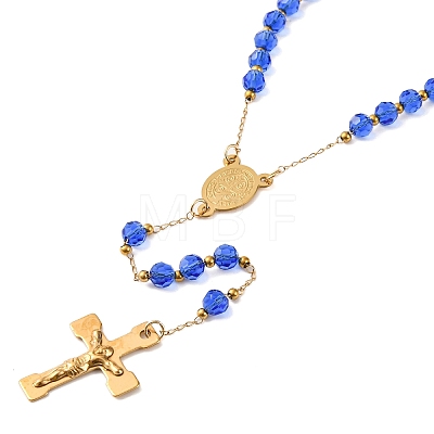 Ion Plating(IP) Crucifix Cross 304 Stainless Steel Rosary Bead Necklaces NJEW-M075-03G-07-1