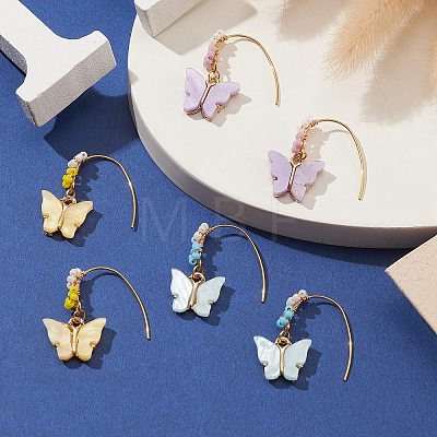 3 Pairs 3 Colors Alloy Acrylic Butterfly Dangle Earrings EJEW-MZ00118-1