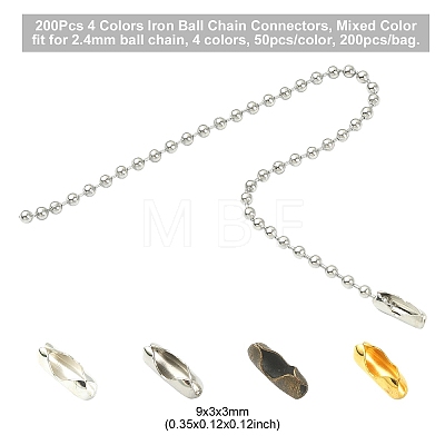 200Pcs 4 Colors Iron Ball Chain Connectors IFIN-YW0003-31-1