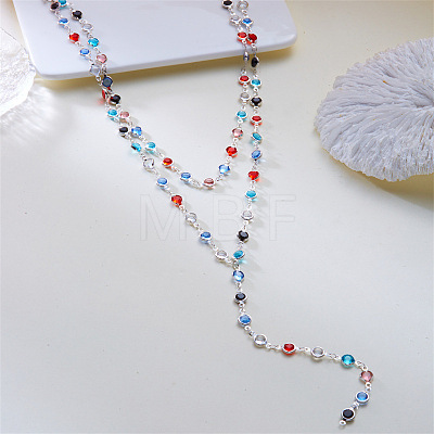 Alloy Colorful Glass Double Layer Flat Round Tassel Y Necklaces for Women WG2A583-04-1