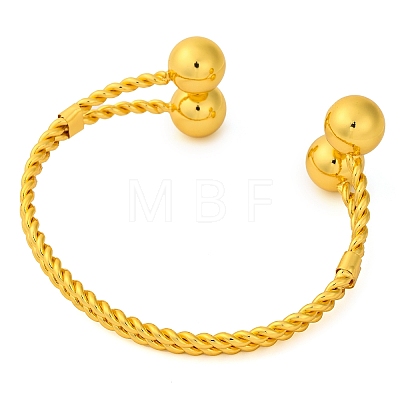 Round Balls Brass Cuff Bangles for Women BJEW-F477-03G-1