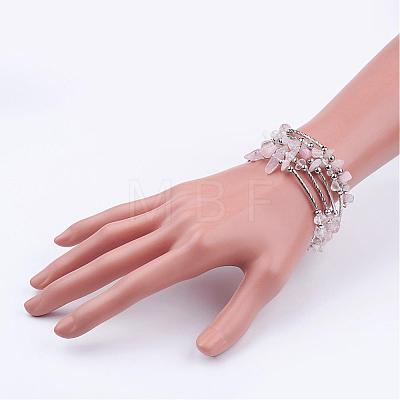Five Loops Wrap Rose Quartz Beads Bracelets BJEW-JB02589-01-1
