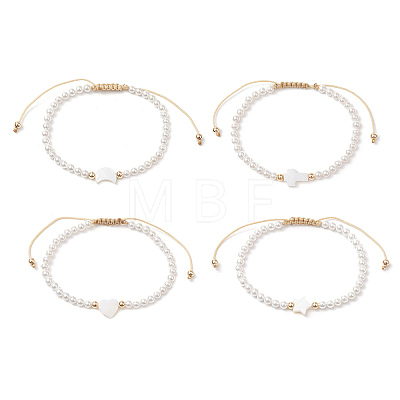 Shell Pearl Braided Bead Bracelets BJEW-JB11479-1