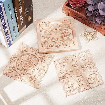 Natural Solid Wood Carved Onlay Applique Craft WOOD-FH0001-13-1