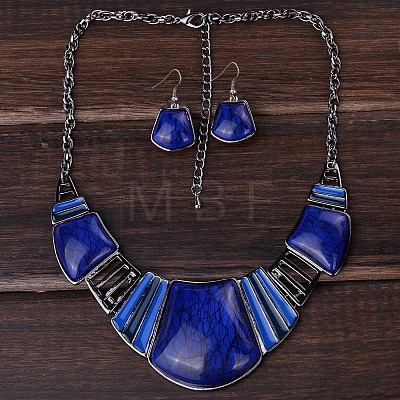 Trapezoid Alloy Resin Pendant Necklaces & Dangle Earrings Sets FS-WG8D8C4-01-1