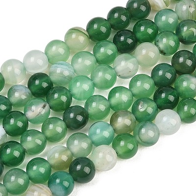 Natural Striped Agate/Banded Agate Bead Strands G-G962-6mm-02-1