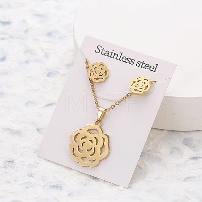 201 Stainless Steel Pendant Necklaces & Stud Earrings Sets FS-WG852B2-09-1