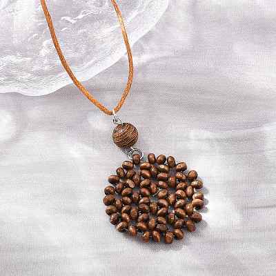 Boho Woven Wood Beads Pendant Long Necklaces WD-CBA76F6-01B-1