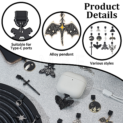 12Pcs Gothic Plastic Mobile Dustproof Plugs HJEW-ME00123-1