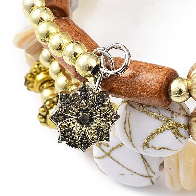 Alloy & Resin Beads Three Loops Wrap Style Bracelet BOHO-PW0001-044A-1