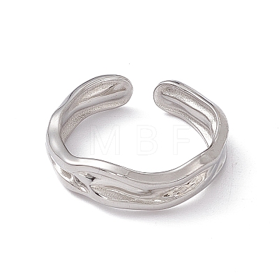 304 Stainless Steel Twist Wave Open Cuff Ring for Women RJEW-C045-23P-1