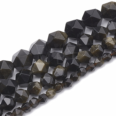 Natural Golden Sheen Obsidian Beads Strands G-S332-8mm-012-1