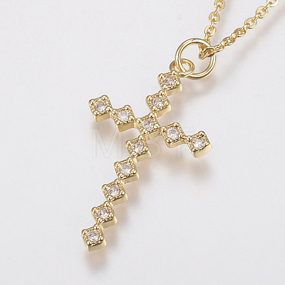 Brass Cubic Zirconia Pendant Necklaces NJEW-H479-08-1