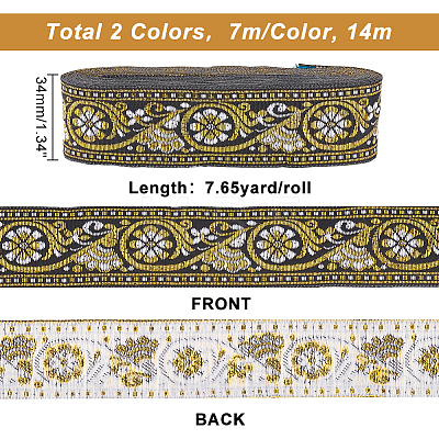 AHADERMAKER 14M 2 Colors Ethnic Style Embroidery Polyester Ribbons SRIB-GA0001-03-1