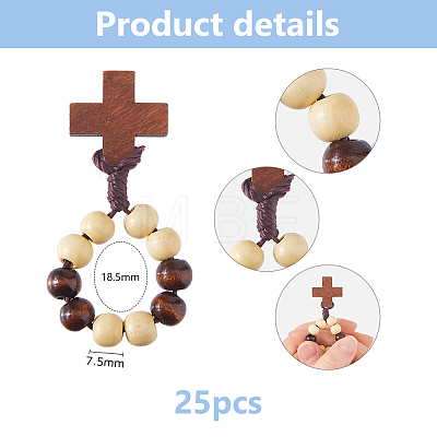 25Pcs Wood Cross & Round Beads Finger Rings RJEW-DC0001-23B-1