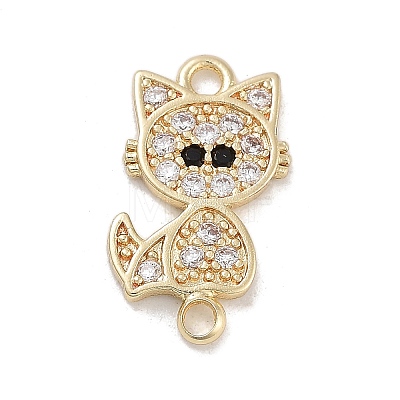 Brass Pave Clear & Black Cubic Zirconia Pet Kitten Connector Charms KK-Z061-01G-01-1