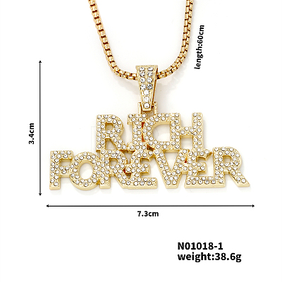 Alloy Crystal Rhinestone 3D English Rich Forever Pendant Necklaces KK1216-1-1