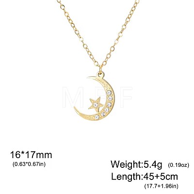 304 Stainless Steel Crystal Rhinestone Moon with Star Pendant Necklaces for Unisex WGDDE1C-02-1