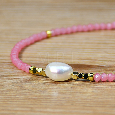 Sweet and Cool Summer Freshwater Pearl Necklaces Pink Glass Beaded Necklaces VX3518-1