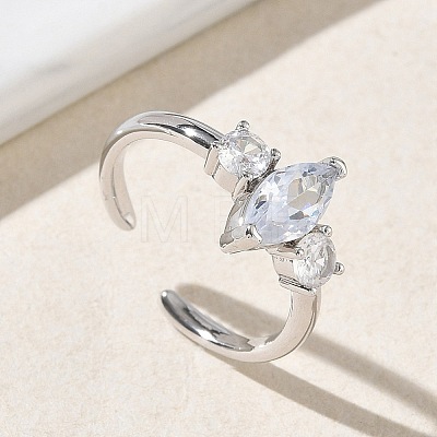 Brass Micro Pave Cubic Zirconia Cuff Open Rings for Women RJEW-L343-14P-1