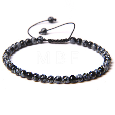 4mm Natural Snowflake Obsidian Beaded Braided Bracelets SY1950-21-1