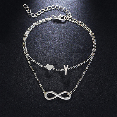 Alloy Infinity Heart Initial Charm Double Layer Anklets for Women FS-WG74AE6-25-1