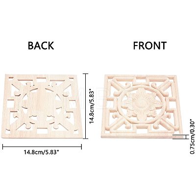 Natural Solid Wood Carved Onlay Applique Craft WOOD-WH0101-60-1