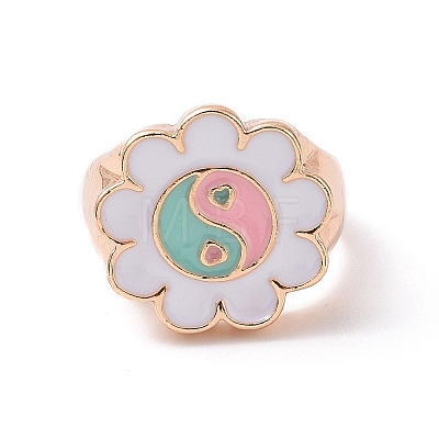 Enamel Flower with Yin Yang Finger Rings RJEW-H108-01B-KCG-1