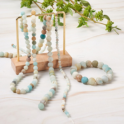 4 Strands 4 Style Natural Frosted Flower Amazonite Round Beads G-TA0001-31-1