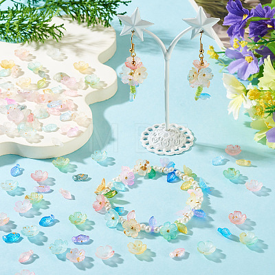 200Pcs 2 Styles Acrylic Leaf Charms & Flower Bead Caps Sets MACR-TA0002-91-1