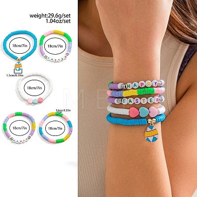 5Pcs 5 Styles Acrylic & CCB Plastic & Polymer Clay Bead Bracelets FS-WG62275-05-1