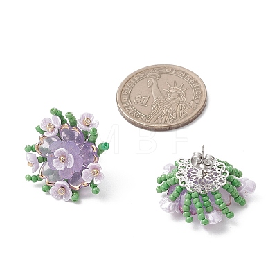 Flower Handmade Glass Seed Beads Stud Earrings EJEW-MZ00656-03-1